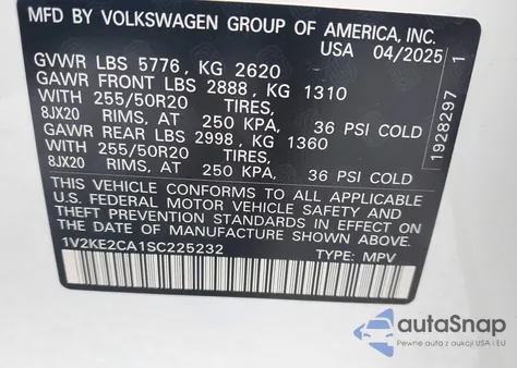 2025 Volkswagen Atlas Cross Sport 2.0T Se W/Technology из США, поврежденный, VIN 1V2KE2CA1SC225232